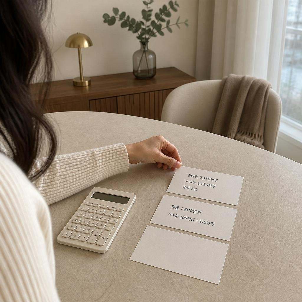 금리 8%일 때 일반형 2,138만원 우대형 2,255만원