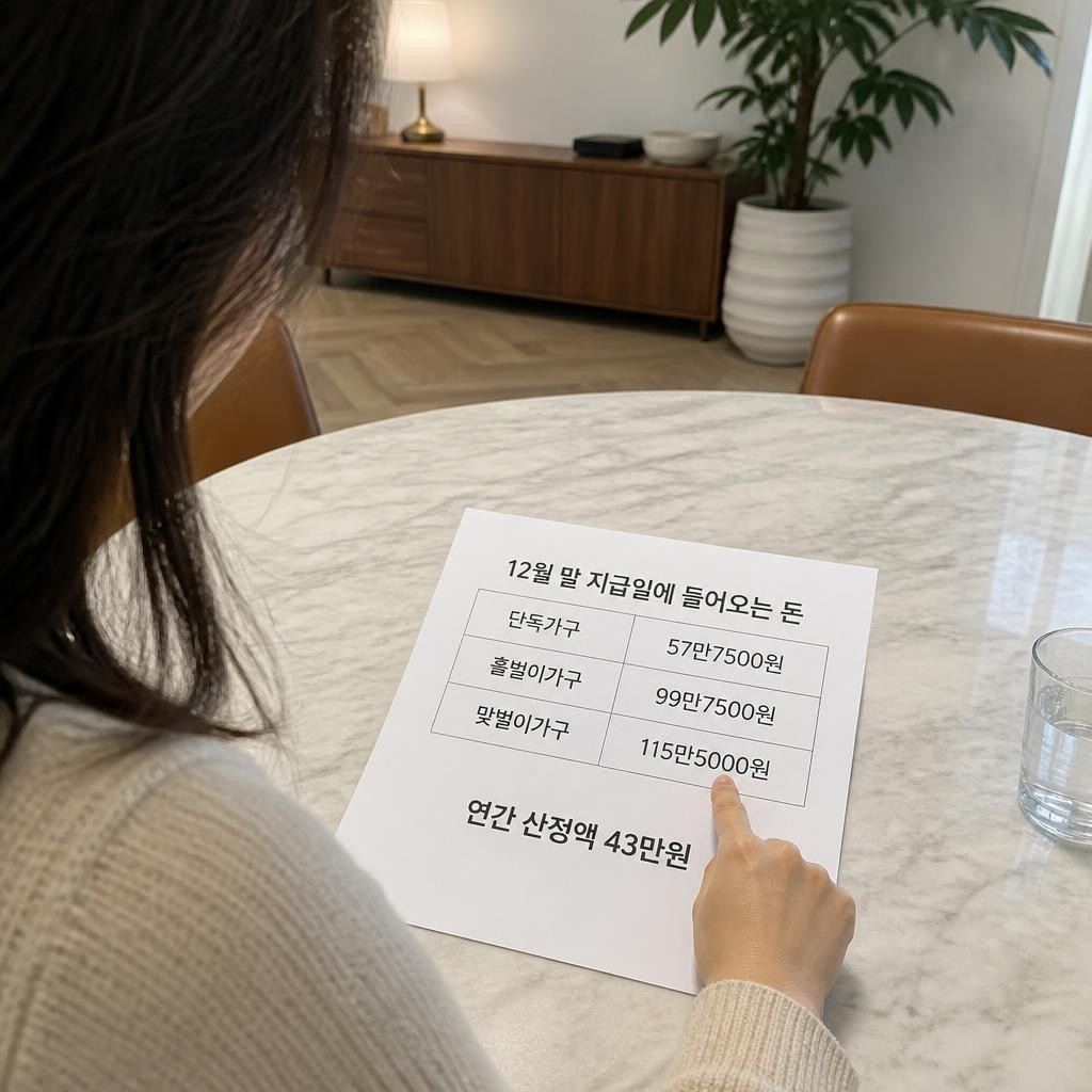 12월 입금 기준은 연간 산정액 43만원