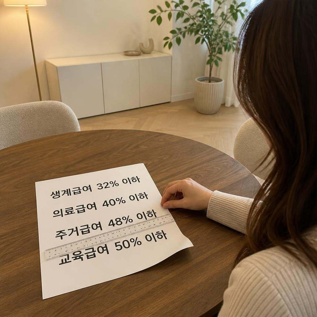 생계 32% 의료 40% 주거 48% 교육 50%