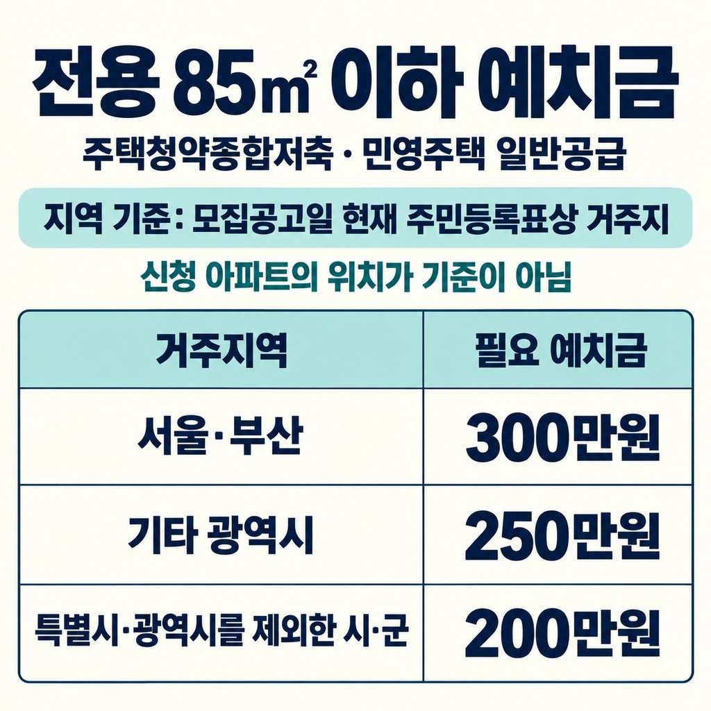 예치금은 아파트 위치가 아니라 거주지 기준이다