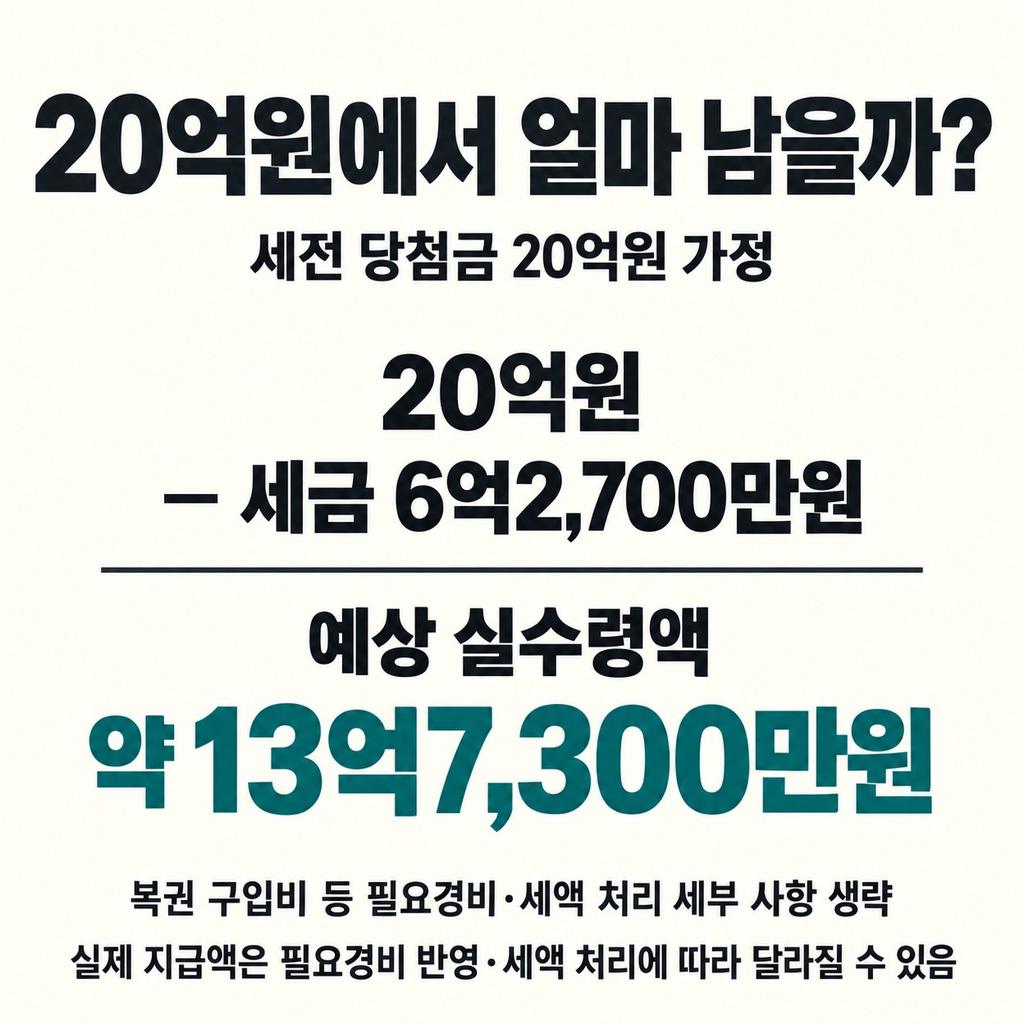 20억원에서 세금을 빼면 약 13억7,300만원이다