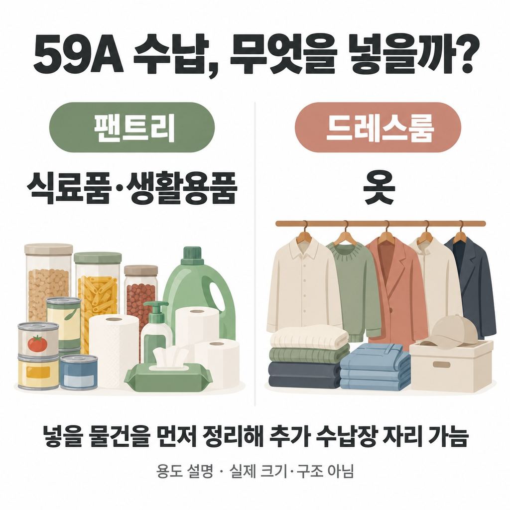 59A, 방 세 개와 수납공간을 함께 본다