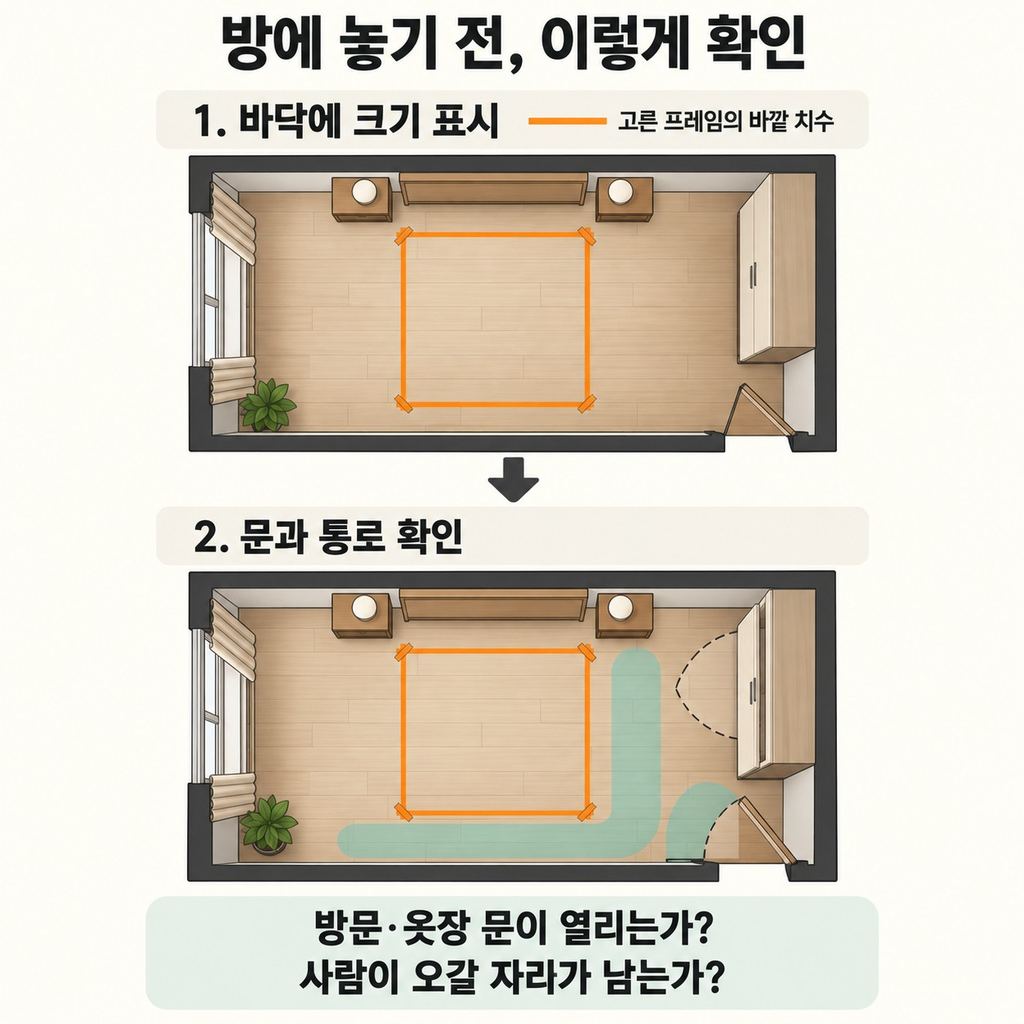 방에는 프레임 바깥 치수를 표시한다