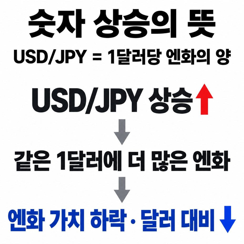 달러 엔화 환율이 오르면 엔화는 달러 대비 약해진다