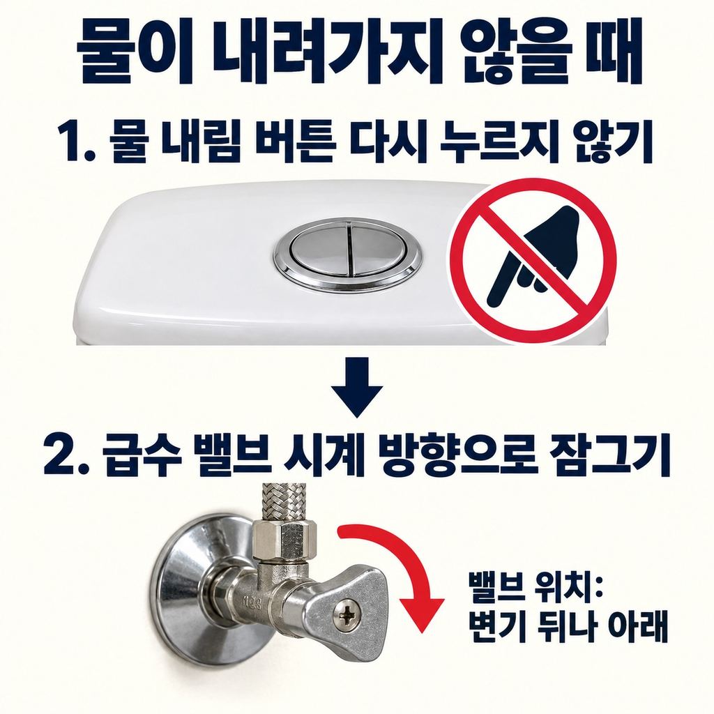 물이 차오르면 버튼에서 손부터 뗀다