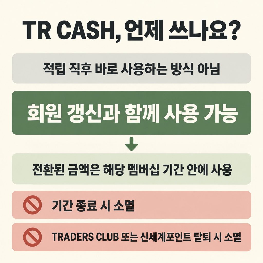 쌓인 TR CASH는 회원을 갱신해야 쓸 수 있다