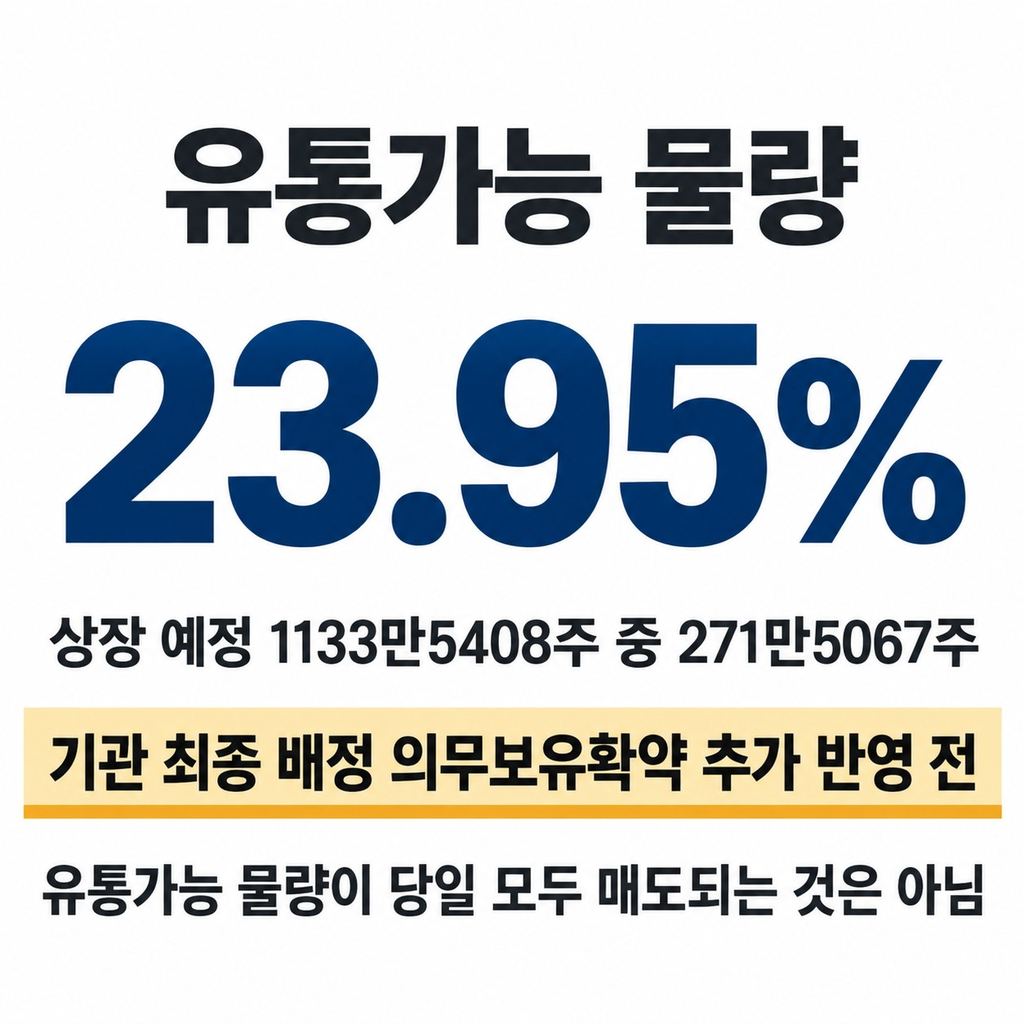 유통가능 물량 23.95%는 최종 확약 반영 전 수치다