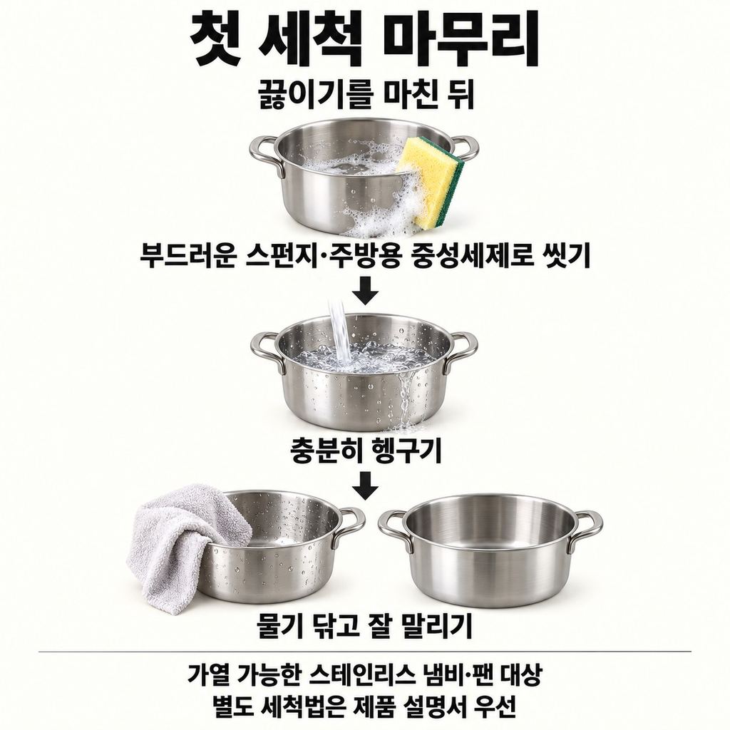 중성세제로 씻고 물기를 닦는다