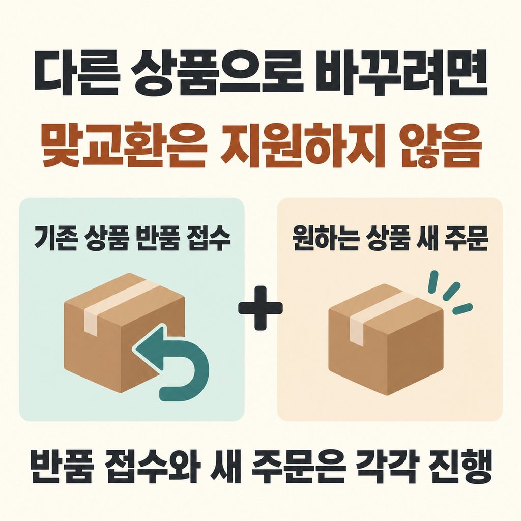 환불은 반품 완료 뒤, 교환은 반품 후 새 주문으로 진행한다