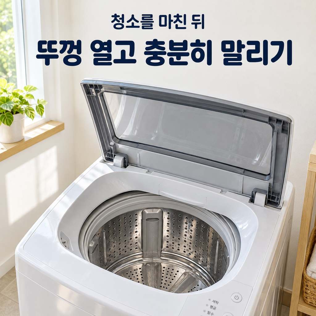 남은 찌꺼기를 헹구고 뚜껑을 열어 말린다